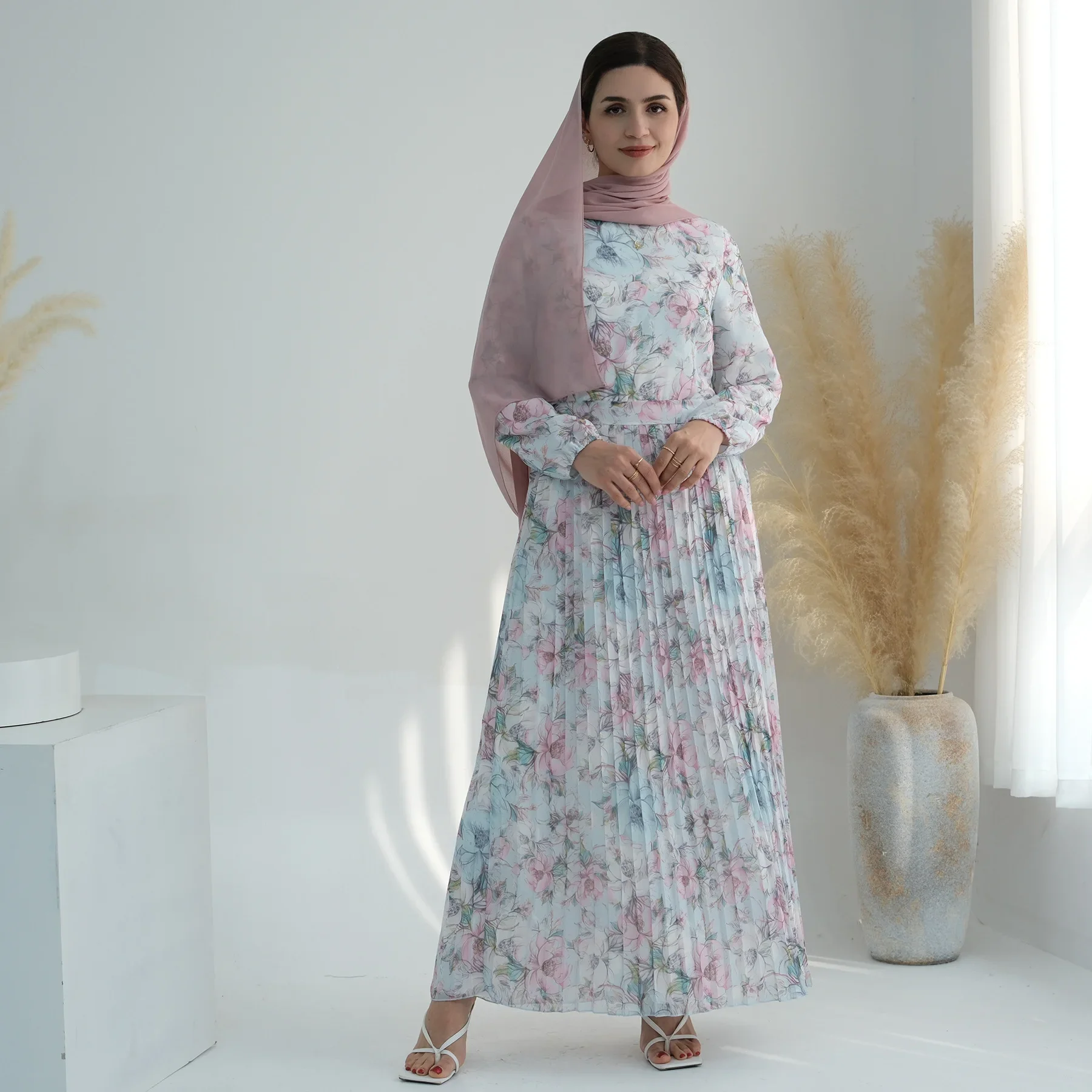 Ramadan Eid Chiffon Printed Abaya Dubai Turkey Summer Muslim Party Dress Islam Saudi African Dresses for Women Kaftan Hijab Robe