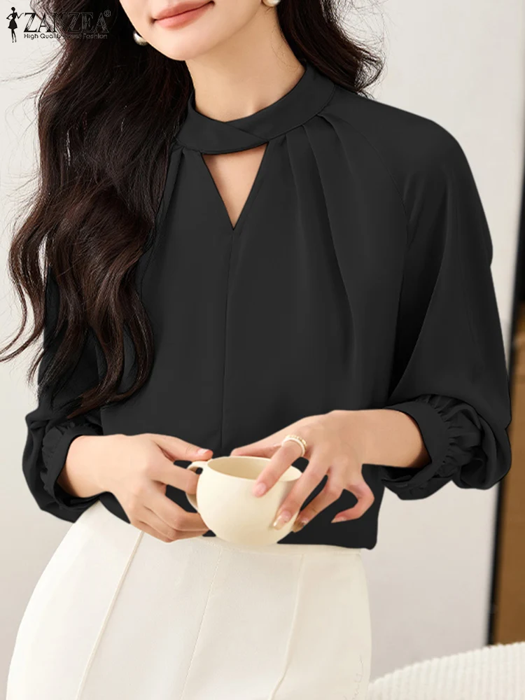 

Fashion Women Shirt ZANZEA Elegant Office Work Blouse Casual Solid Long Sleeve Blusas Oversize Autumn Tunic Tops Female Chemise