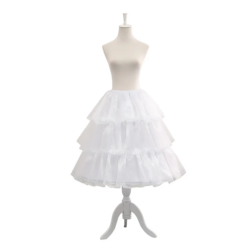 

White Black Short Puffy Lolita Underskirt Dress Waistband Mid-Length 3Hoops Petticoats 2023