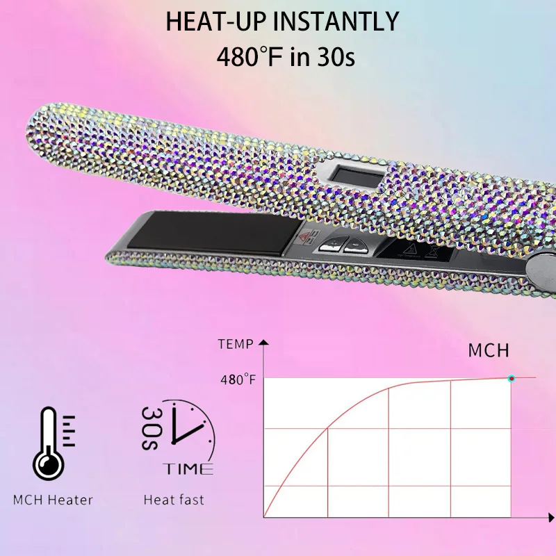 Hair Straightener Flat Iron with Rhinestons LCD Dispaly Titanium chapinha extreme 480F profissional planchas para el cabello 5
