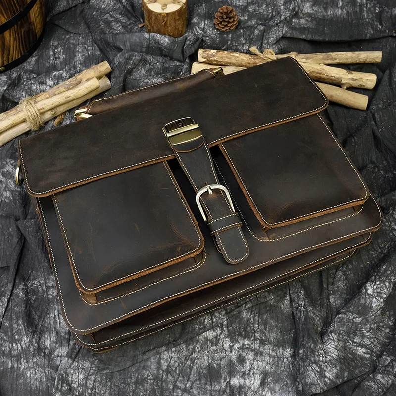 Distressed Large Leather Lenovo Mens Messenger Laptop Bag Briefcase