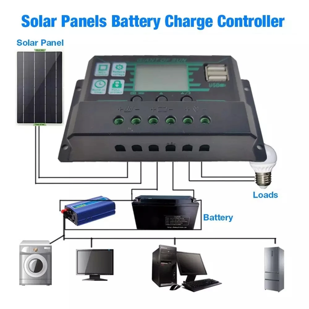 24v display lcd 2 porta usb painel solar regulador de bateria