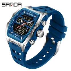 SANDA Men's Sports LED Analog Digital Chronograph Watch (Silver blue)