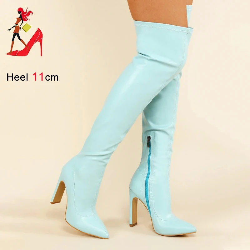 

Fashion Ladies Over Knee Boots Sexy Pointed Toe High Heels Spring Autumn Long Boots Club Zipper Women Shoes Sapatos Femininos