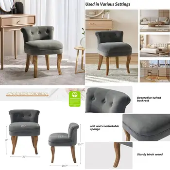Modern Upholstered Vanity Chair with Solid Wood Legs, Small Makeup Chair for Home Decor and Comfortable Seating 1