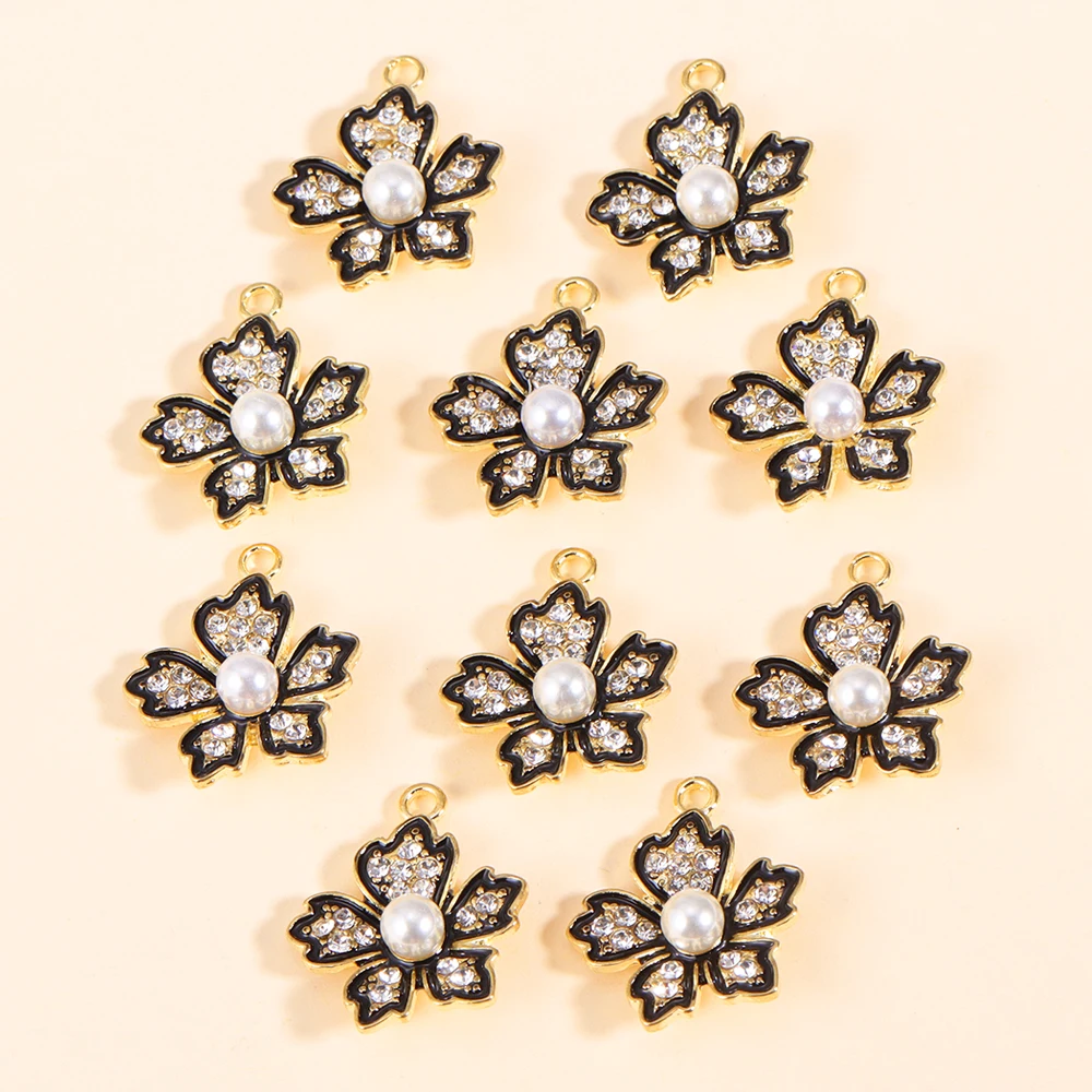 

10Pcs Fashion Delicate Pearl Crystal Flowers Charms for Jewelry Making Bulk Zircon Metal Necklace Pendant Earring Diy Accessorie