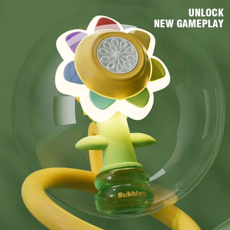 Seven Color Sunflower Handheld Bubble Machine Shake Head Soap Bubbles Swing Light 3 Speed Adjustment Automatic Blowing Kids Toys 6