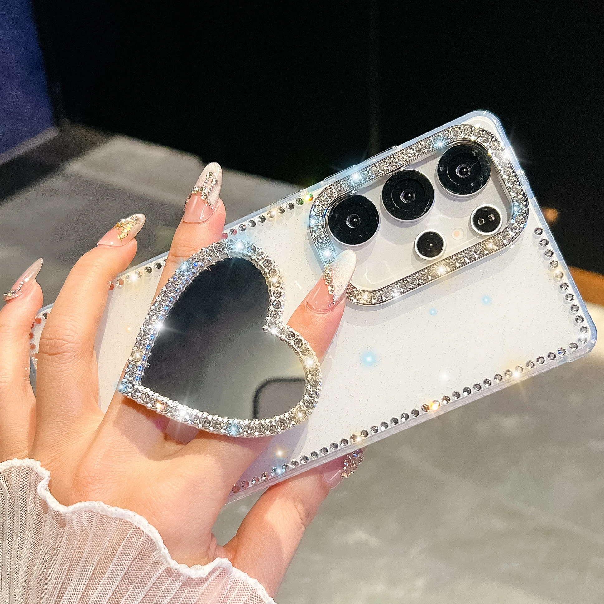 Luxury Love Heart Mirror Diamond Bling Holder Phone Case
