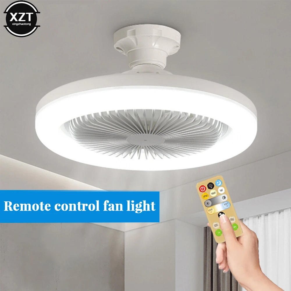

360°Oscillate Ceiling Fan with LED Light 3Blade Modern Smart E27 Lamp Head Flush Mount Adjustable Lamp for Study Office Kitchen
