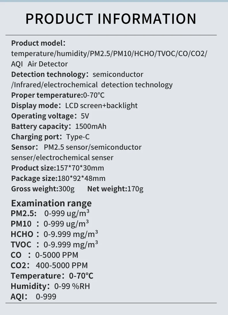 lcd pm2.5 pm10 hcho tvoc co co2