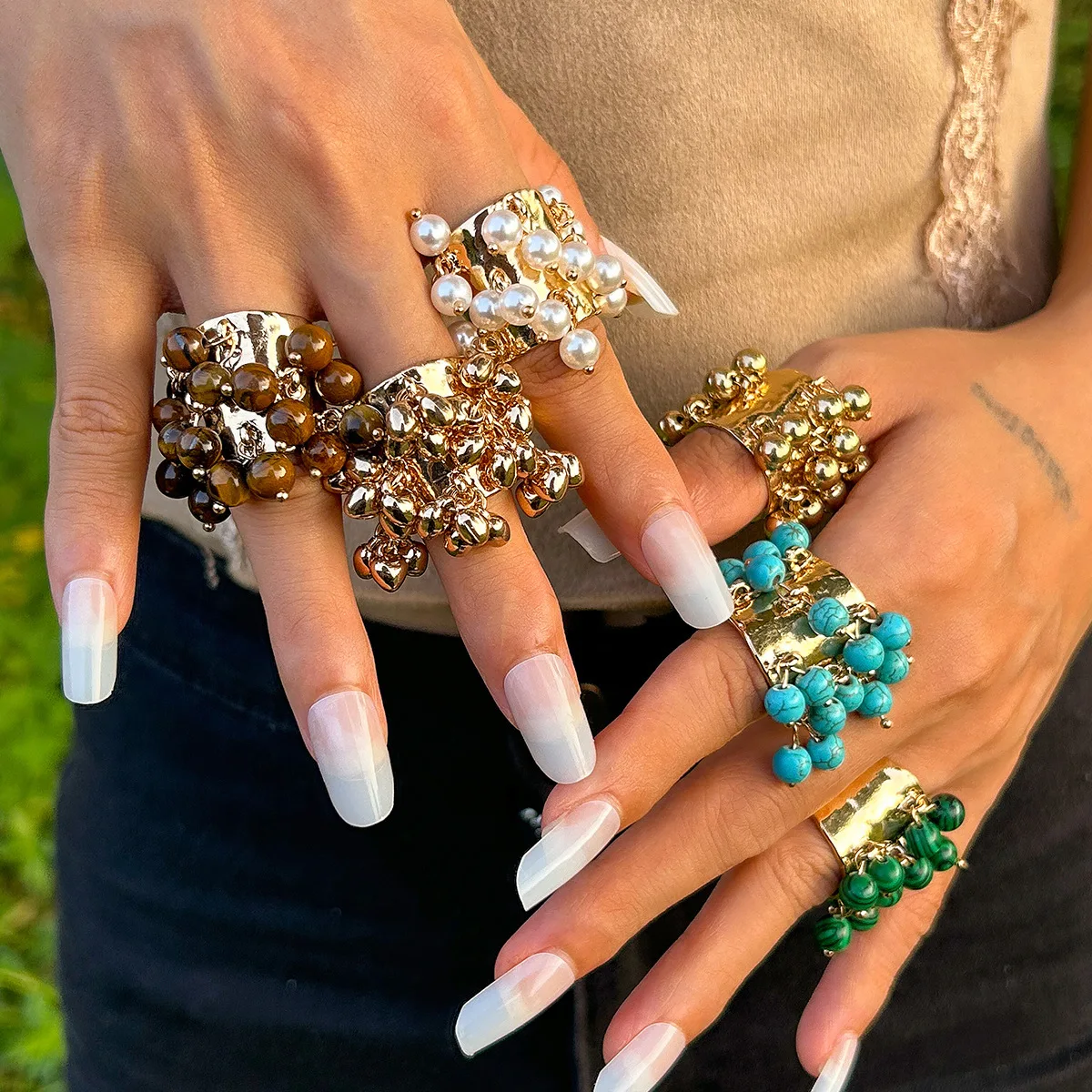 KMVEXO-Anéis Grandes com Borlas de Pedra Coloridas para Mulheres, Único,  Exagerado, Vintage, Anel de Dedo Ajustável, Jóias Grunge, Steampunk -  AliExpress, image size:1200x1200