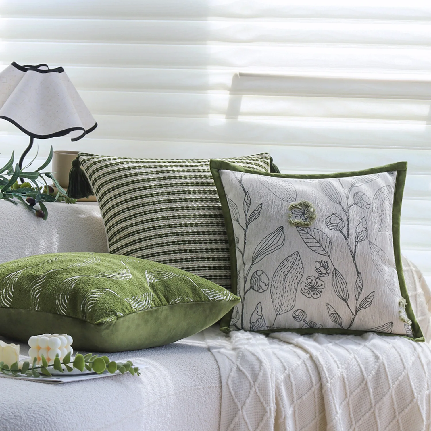Einfache grüne Kissenbezug Cojines Dekor Home Pflanze Blumenmuster Sofa Dekoration Sofa Kissenbezug Kopfteil Kissenbezug – Detail 4