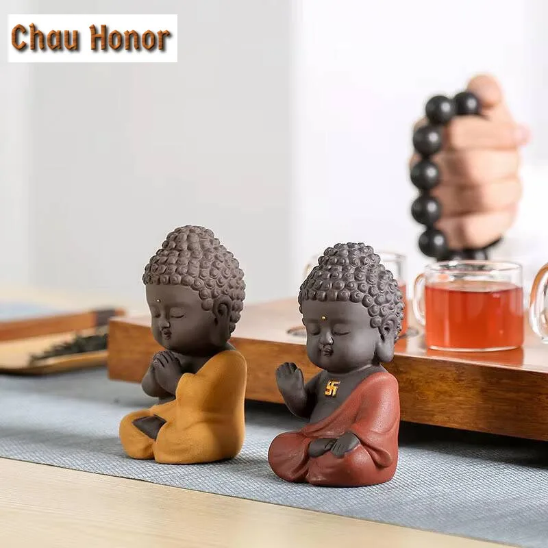 Creativity Purple Clay Tea Pet Ornaments Handmade Small Buddha Statue Tea Figurine Chinese Tea Table Decoration Accessories