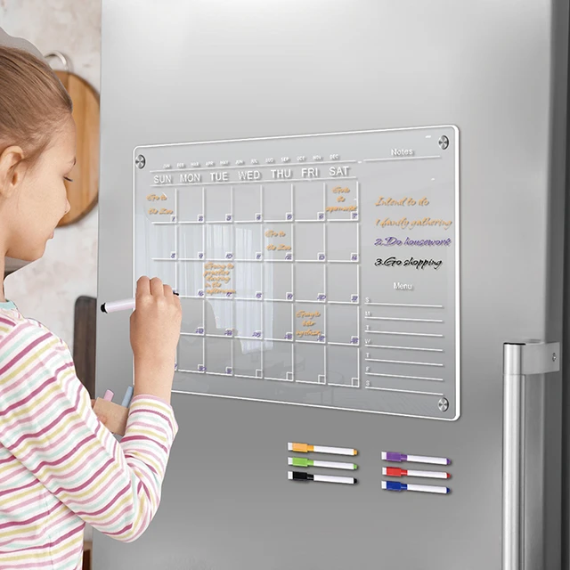 Tableau de calendrier magnétique en acrylique transparent, aimant de  réfrigérateur effaçable à sec, calendrier mensuel hebdomadaire, licence 03,  maison, école, bureau - AliExpress