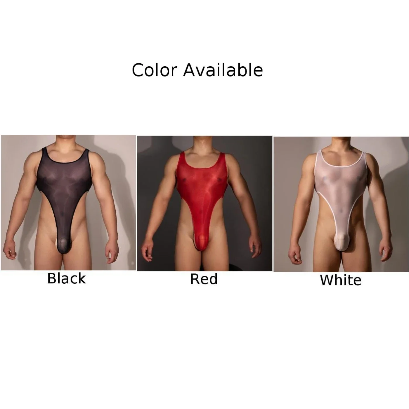Men's Oil Shiny Glossy High Cut Bodysuit Stretchy Backless Mesh See Through Leotard Playsuits Man Sheer Rompers Erotic Lingerie
