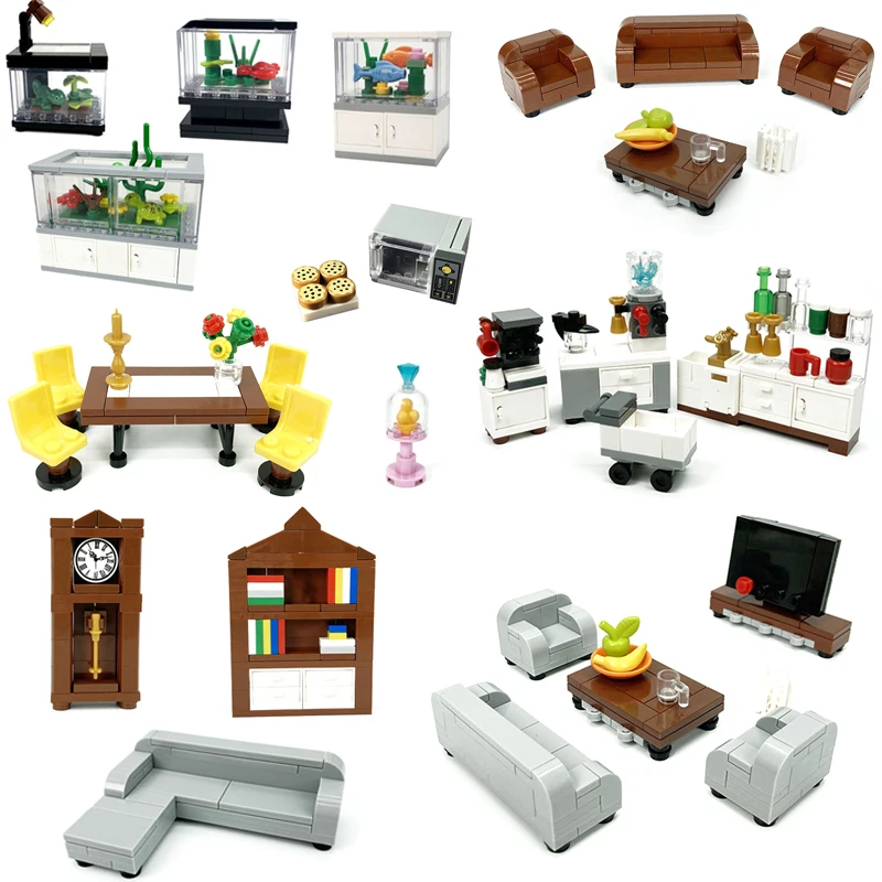 City Moc Building Blocks Mobili Da Cucina Kit Di Mattoni Giocattoli Divano Letto Piano Bagno Soggiorno Decorazioni Per La Casa Compatibili Con Lego
