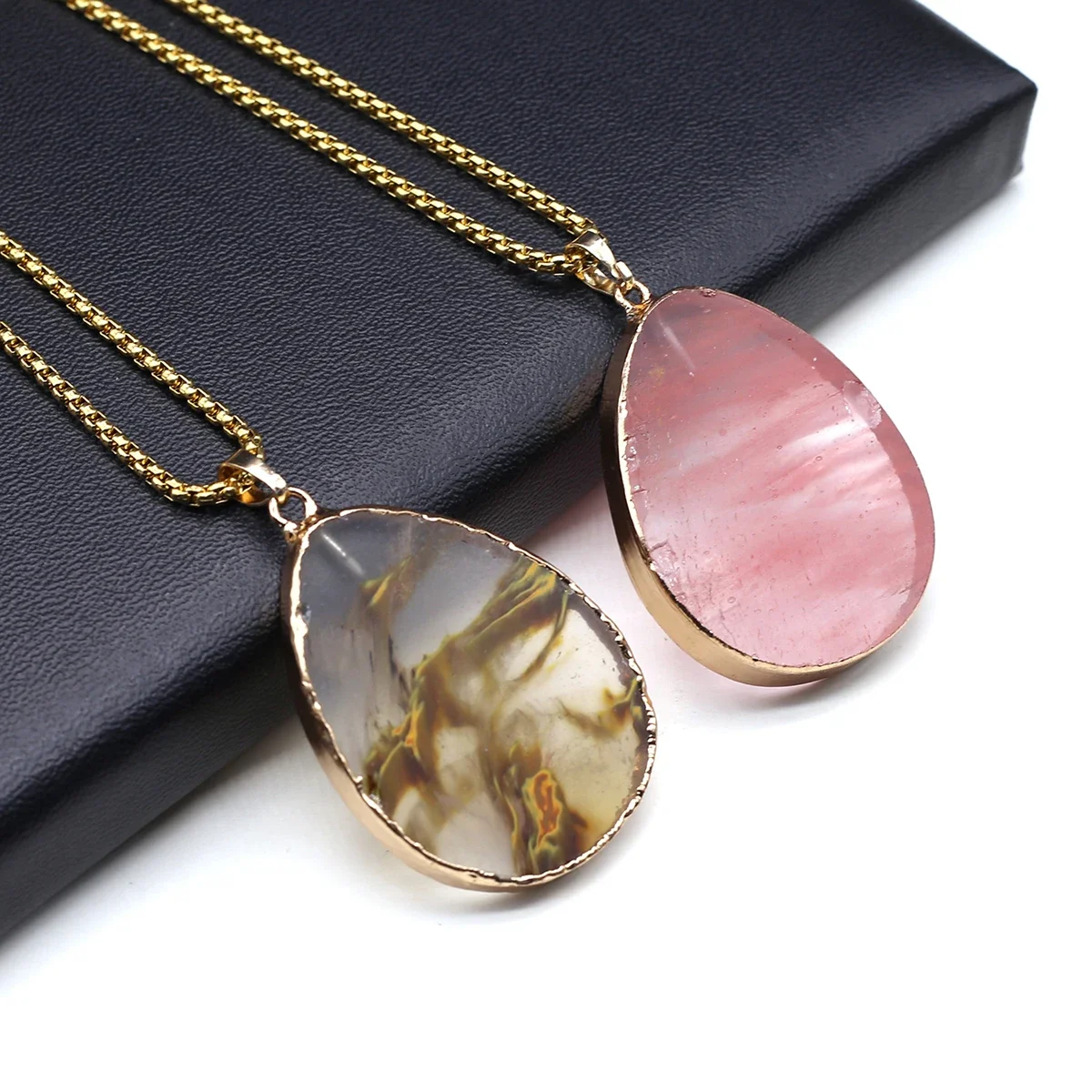 5PCS Wholesale Natural Stone Red/Yellow Quartz Rutilated Droplet Shape Necklace Pendant Exquisite Jewelry Accessories Gift