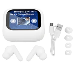 Wireless Earbuds with HiFi Surround Sound and LCD Touch Screen (WHITE)