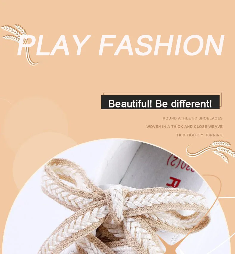 Twist Braids Marshmallow Bunte Schnürsenkel Flache Weizenohr-Schnürsenkel für Sneakers Baumwoll-Canvas Textured Weave Klassische Schnürsenkel – Detail 2