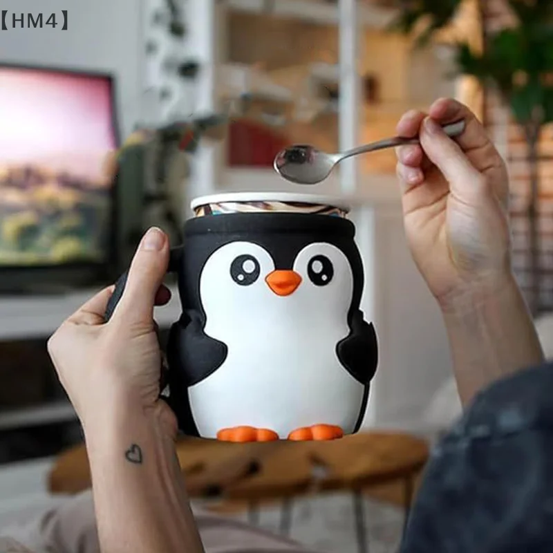 Cute Penguin Ice Cream Pint Holder 3D Printing Ice Cream Pint Containers With Antifreeze Handle Spoons Beer Can Cup Sleeve ice cream sleeve