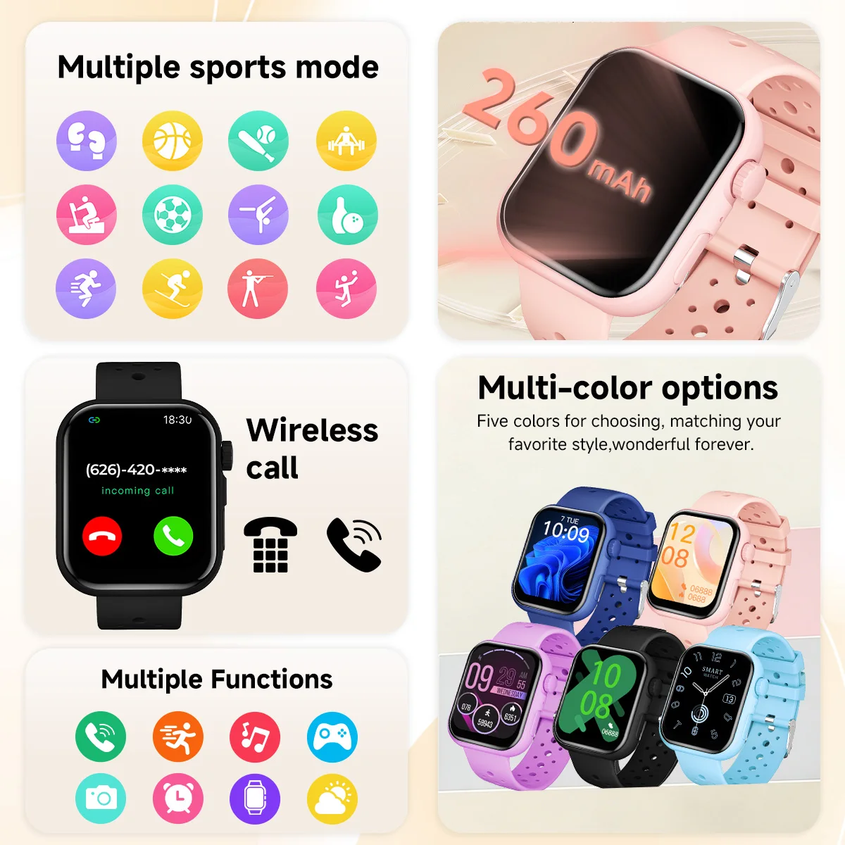 2026 New SmartWatch Bluetooth Call Music Sports Band Long Battery Fitness Tracker Silicone Strap Health Monitor for Adults fun 2