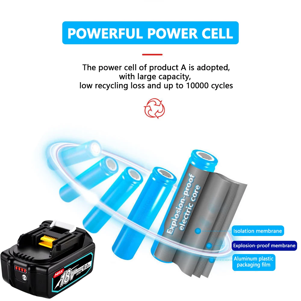 LCD Charger Rechargeable Battery 18V 6000mAh Lithium ion power tool battery rechargeable battery For Makita 18v Battery 6Ah BL1815 BL1850 BL1830 BL1860 LXT400