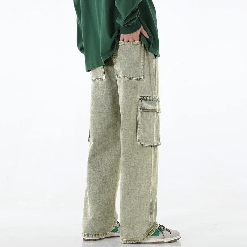 2024 New Men Baggy Cargo Jeans Fashion Streetwear Vintage Wide Leg Pants American Streetwear Y2K Big Pocket Youth Overalls 2