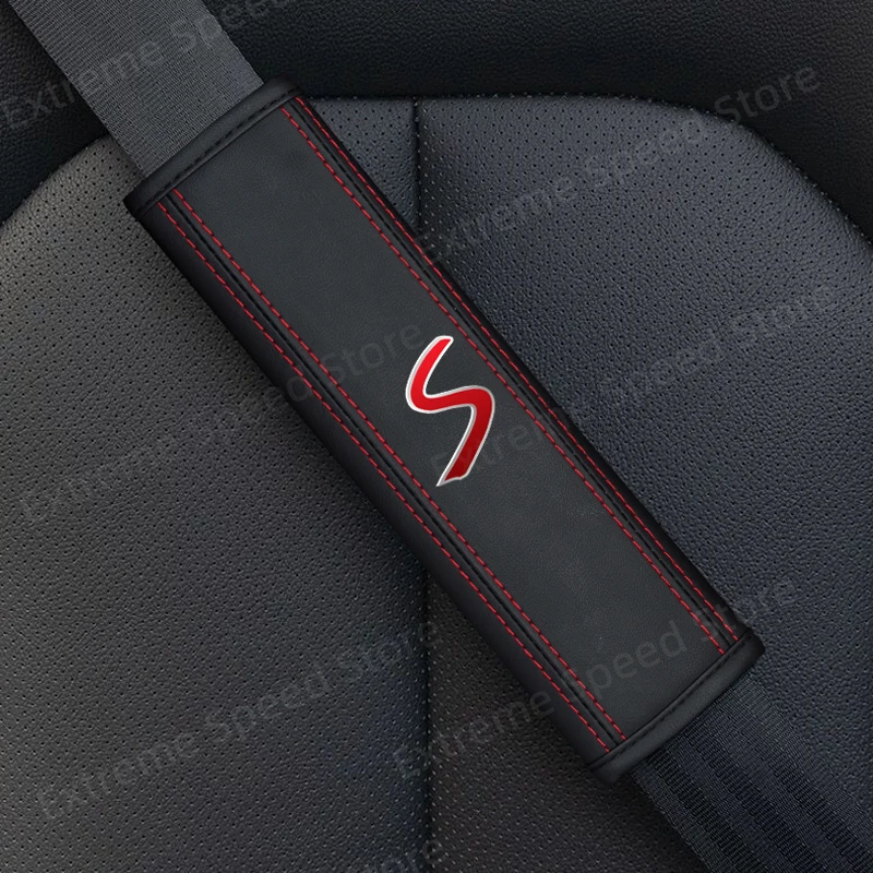 Seat Belt Covers For JCW GP S Emblem Mini Cooper Countryman Clubman Leather Car Seat Belt Cushion Safety Belt Shoulder Protector Pad