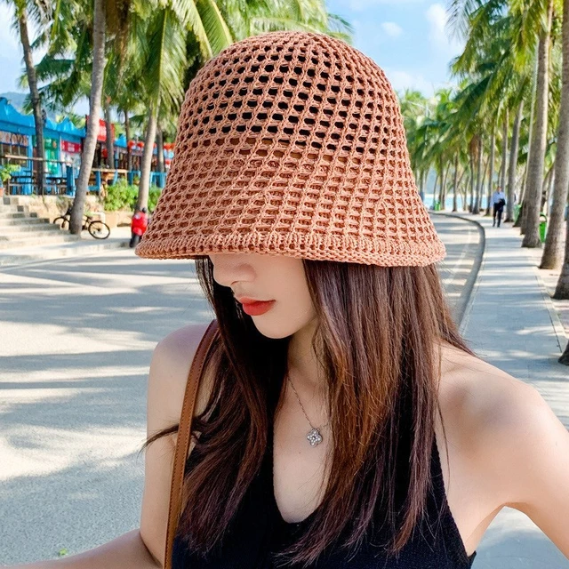 Handmade Crochet Floppy Top Summer Hats Collapsible Dome Bucket Hat Hollow  Out Solid Color Beach Caps Simplicity Soft Women Hat - AliExpress