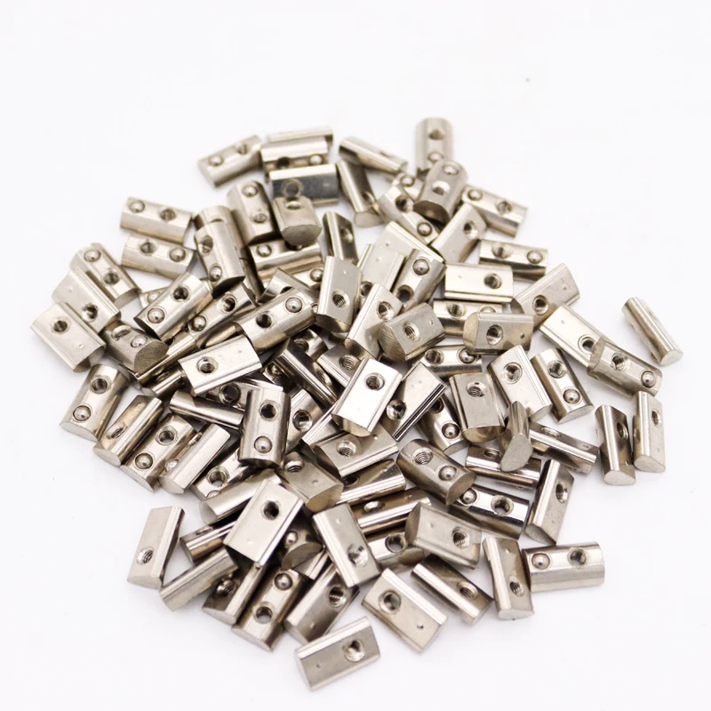 Half Round Elasticity Roll-in T Spring Nuts M3 M4 M5 M6 100pcs for Aluminum Profiles Groove