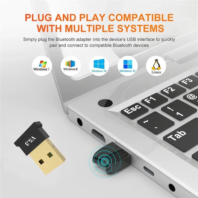 USB Bluetooth 5.3 Receiver Transmitter Wireless Audio Dongle Adapter For PC Speaker Laptop Mouse Keyboards Earphones Win8/10/11