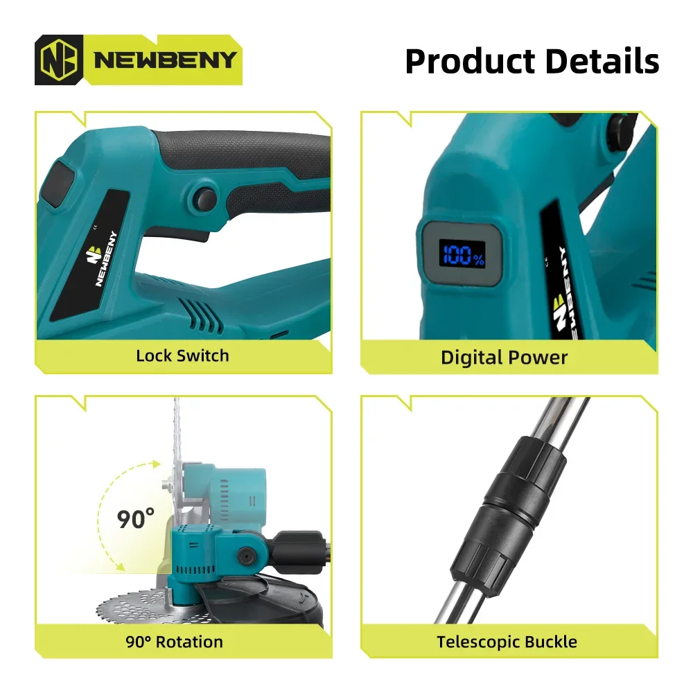 NEWBENY 9 Inch Brushless Electric Lawn Mower 36000RPM Cordless Handheld Garden Grass Trimmer Weeding Tool For Makita 18V Battery 4