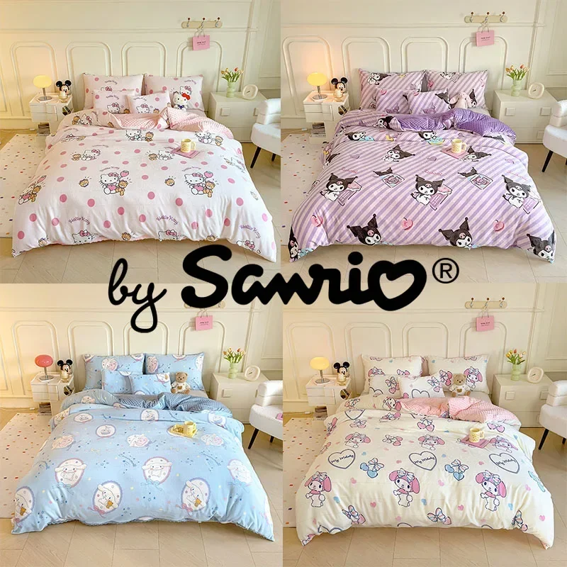 

Sanrio Hello Kitty Stuff Kuromi Cinnamoroll Plush Lamb Velvet Blanket Anime Kawaii Cartoon Winter Warm Nap Towels Quilt Cover