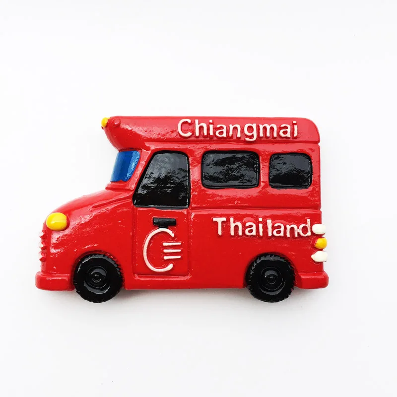 

Fridge magnet, Phuket, Thailand. Stunt car, cultural landscape decoration, message stickers, tourist souvenirs, resin crafts