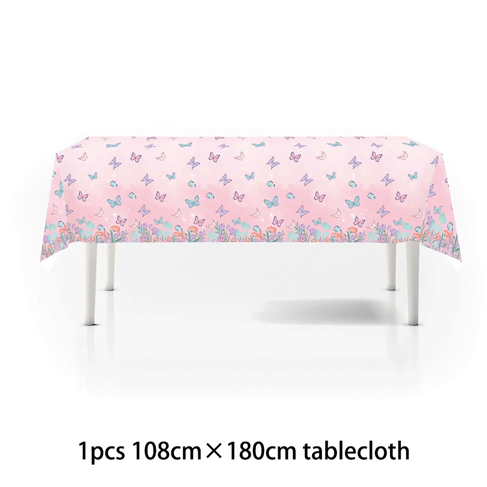 Rosa Schmetterling Themen-Party-Set Pappteller Becher Servietten Tischgeschirr-Set Babyparty-Geschenke Blumenmuster Fröhliche Geburtstagsdekoration – Detail 12