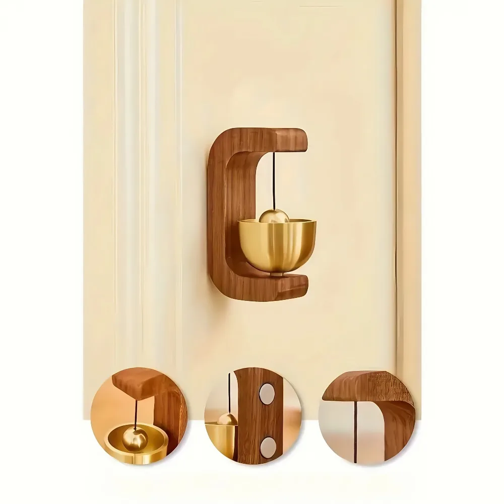 1pc Magnetic Doorbell,Wind Chime,No Batteries Needed, Magnetic Doorbell with Adhesive Backing, Wood Doorbell for Front Door