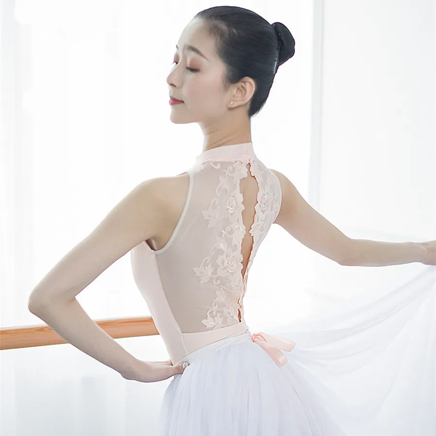 Stand-up Collar Lace Embroidery Back Bodysuit Adult Ballet Leotard for Girls Women Gymnastics ballet leotard dance leotard