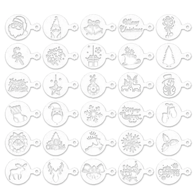 Cookie Stencils Cake Templates Coffee Stencils Reusable Painting Cake Stencil Templates Embossing Moulds 30 Pieces cookie mould cookie printing mold cake lace mold baking mold baking decorating tools