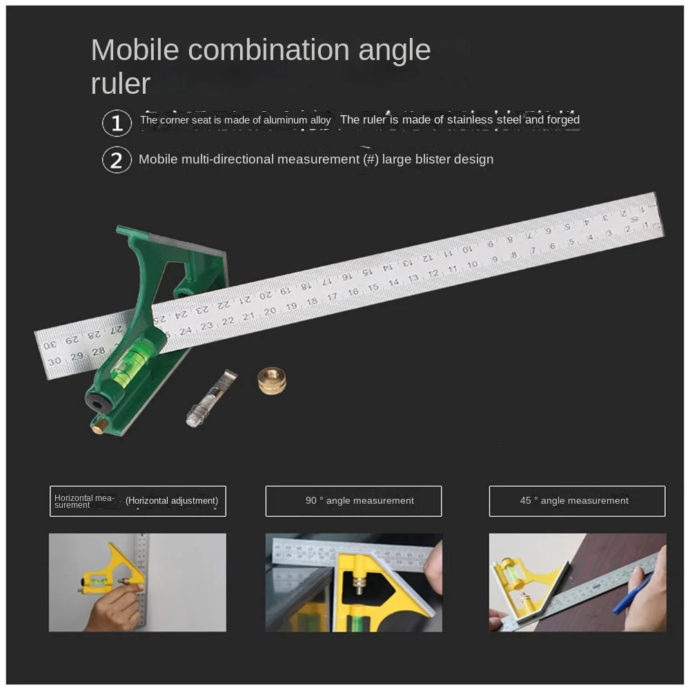 Right Angle Rotary Ruler Stainless Steel Adjustable 90 Degree Right Angle Portable Multi-function Measuring Tool 2mm