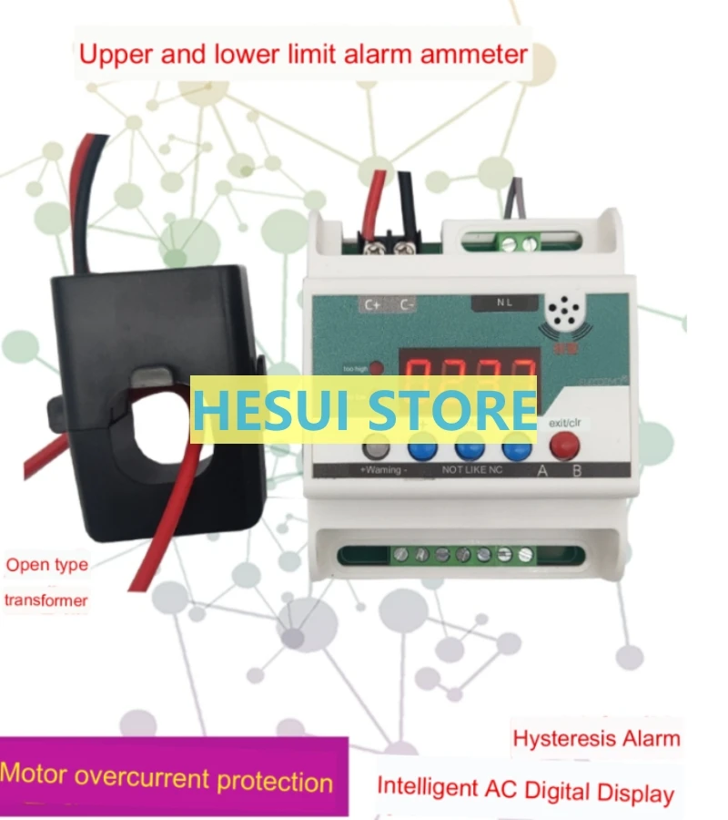 

AC ammeter digital display upper and lower limit alarm intelligent current controller relay switch overload protection mutual in