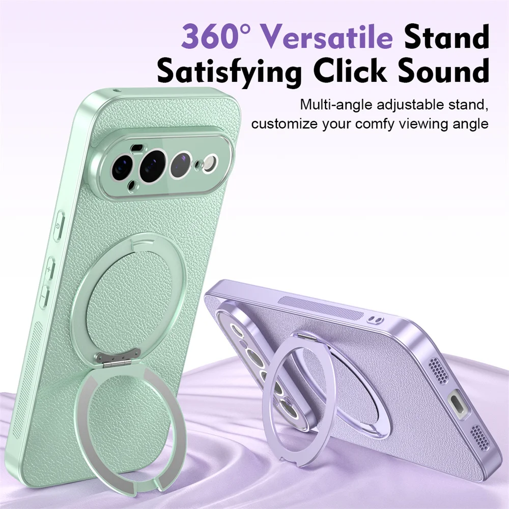 Premium Rotating Magnetic Leather Phone Case with Lens Protection and Shockproof Design