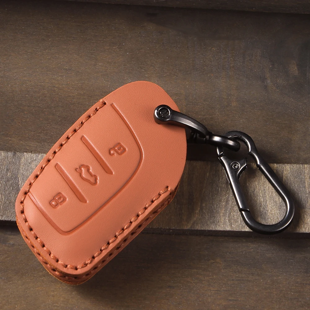 Elegant 3-Button Leather Key Cover Case