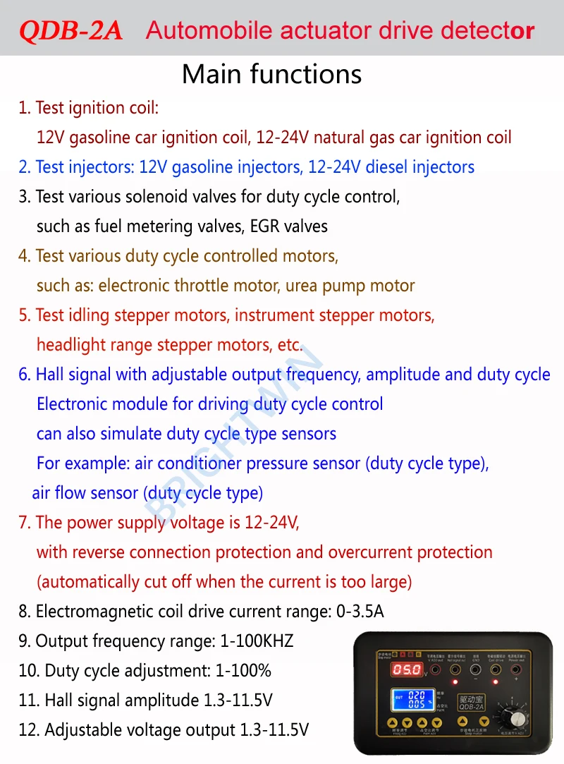 Automobile Ignition Coil Tester Car Idle Stepping Motor Solenoid Valve Injector Actuator Fault Detector Driver QDB-2A 3A automobile fault detector