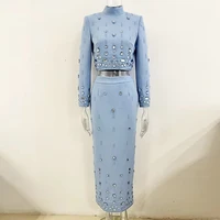 HIGH STREET Newest Fashion 2026 Designer Runway Suit Set Women's Stand Collar Zip Back Cropped Tops Long Skirt Set 2pcs - Image 3