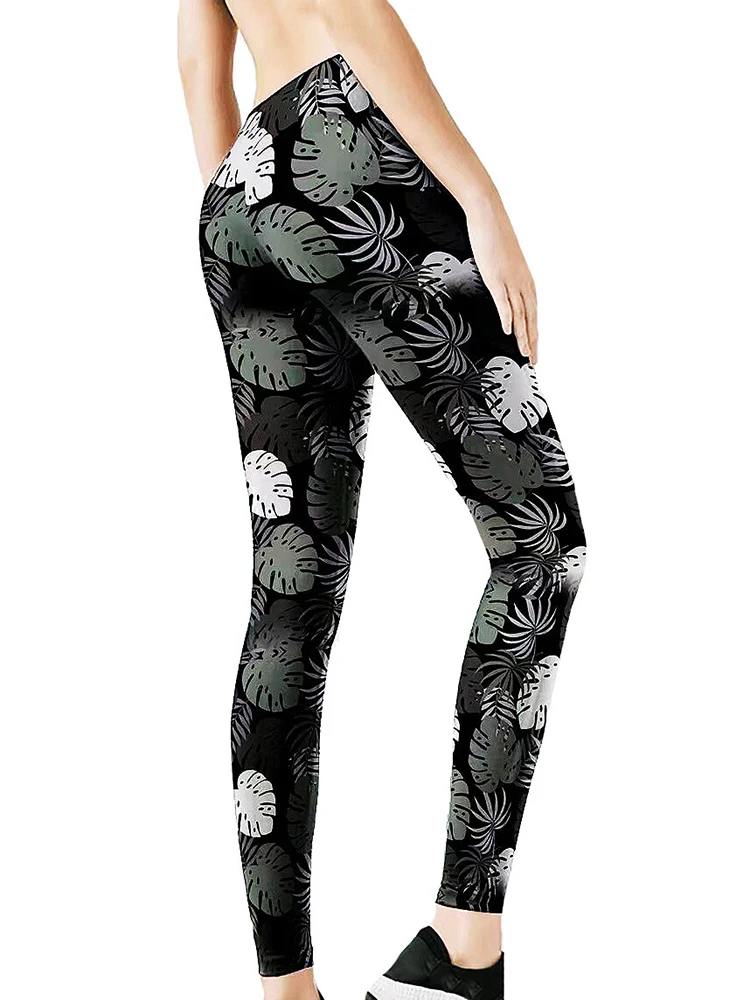 

YGYEEG New Soft Elastic Arrival Gym Female Leaf Printed Pushup Leggings High Waist Tights Women Yoga Pants Workout Trousers