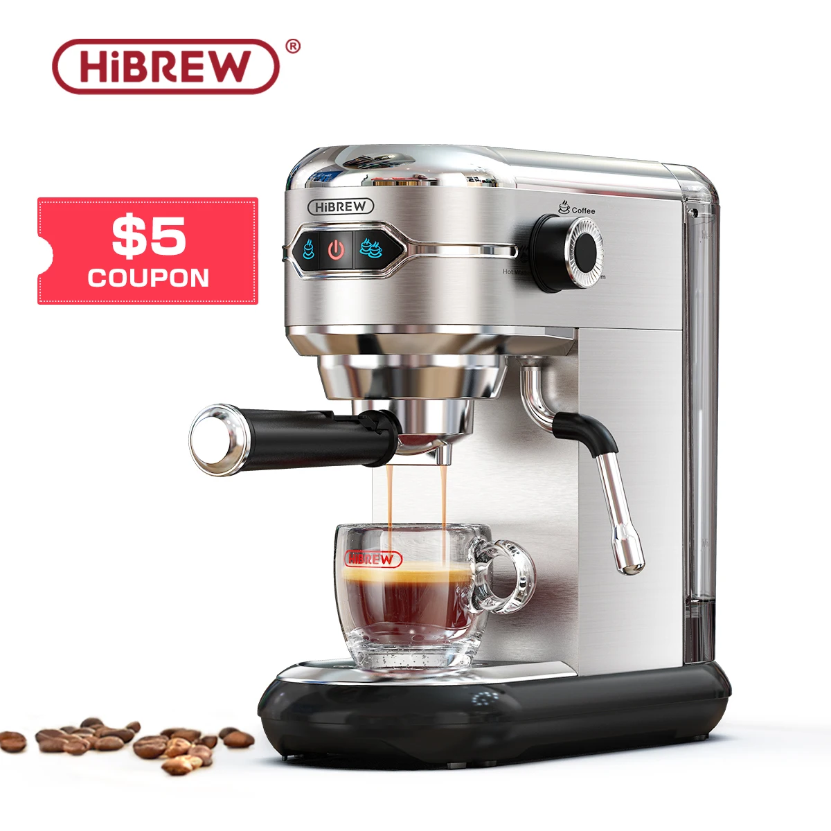 HiBREW Coffee Maker Cafetera 19 Bar Inox Semi Automatic Super Slim ESE POD& Powder Espresso Cappuccino Machine Hot Water H11