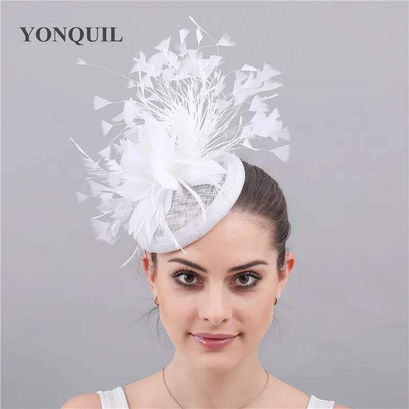 Feathers Hats Sinamay Fascinators Chapeau Women Hair Fedora Accessory Ladies Party Tea Race Headwear Clips