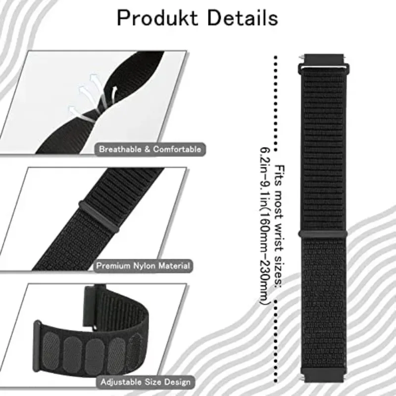 Nylon Sport Strap Bracelet - 20/22mm Adjustable Wristband