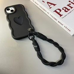 Wavy Frame Phone Case with Hand Strap Cover for Redmi Note14Pro 5G (Black)