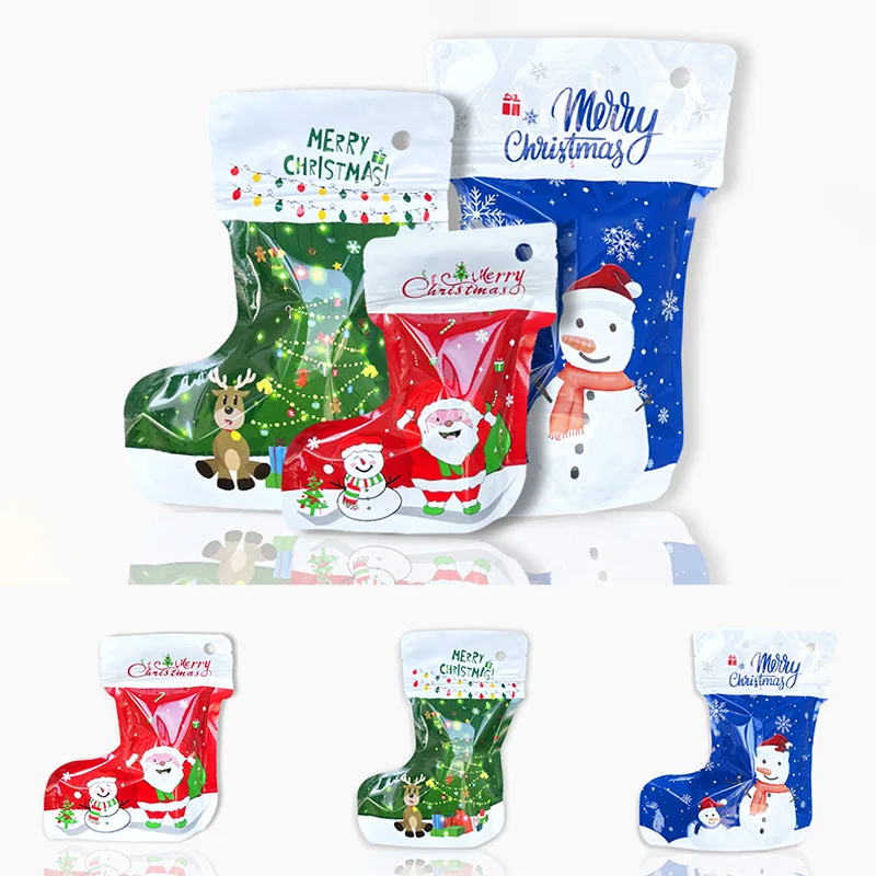 110PcsChristmasZiplockGiftBagsSocksBootsShapeSantaClaus